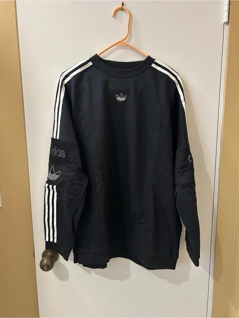 adidas Black Crewneck Sweatshirt with White Three-Stripes